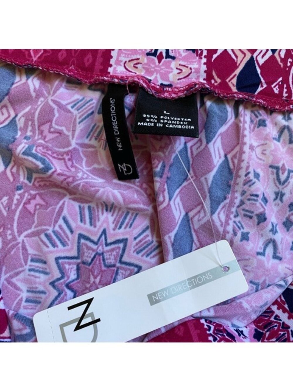 New! New Directions Pink Patterned Midi-Skirt Handkerchief Hem Size L - Picture 4 of 10